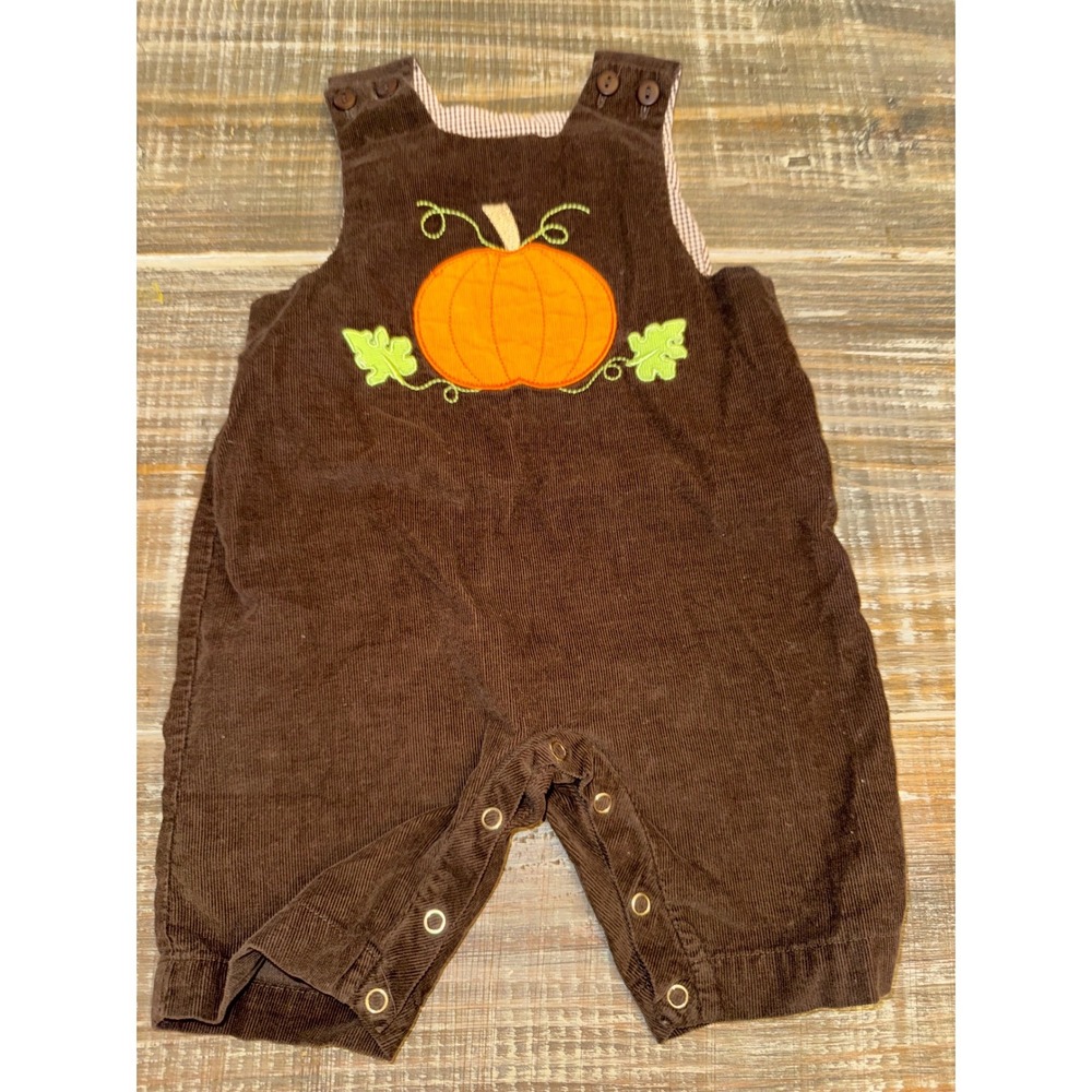 Anavini Baby Boys 3M Brown Corduroy Pumpkin Applique Jon Jon Romper Thanksgiving